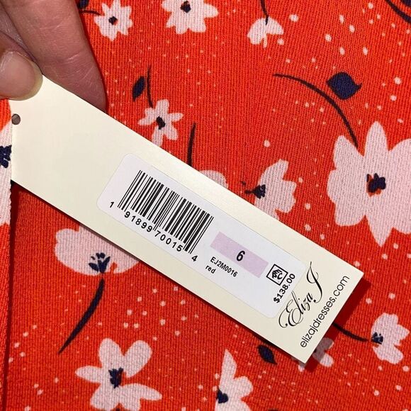 Eliza J Women's Tiered Formal Floral Soft Short Dress Red Orange Size 6 - Picture 8 of 12